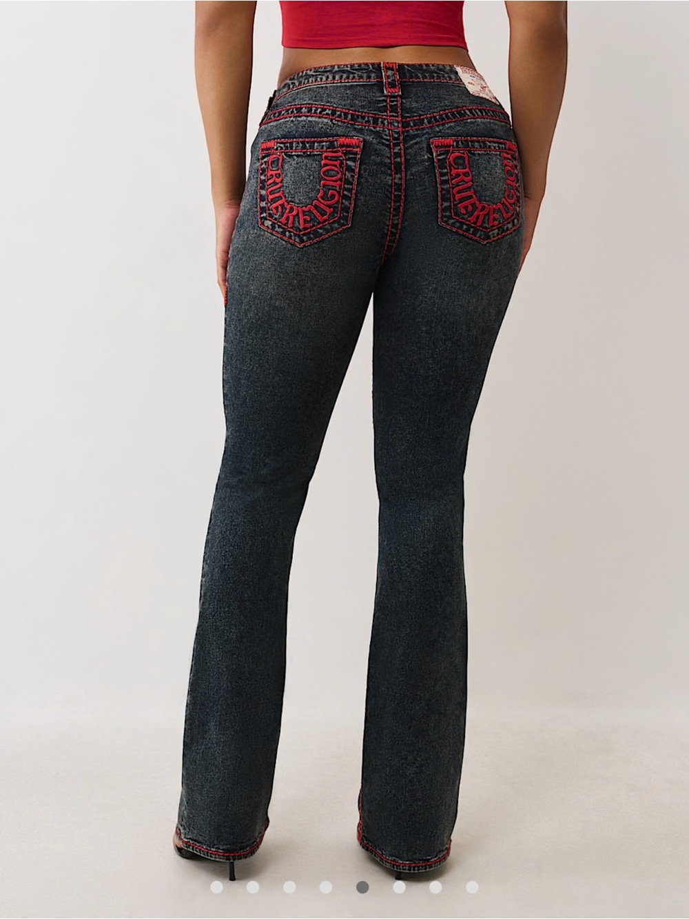 True Religion Becca Super T Bootcut Jeans Size 33 Mid Rise Dark Wash Whiskering